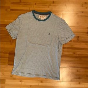 Blue and White Striped Penguin Shirt